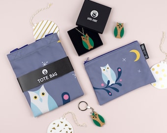 Owl Bird Gift Set, Tote Bag, Pencil Case, Necklace, Brooch & Keyring Gift Set For Her, For Women, For Christmas, Fun Bird Gifts For Kids