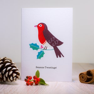 Robin Christmas Card, Bird Xmas Card, Happy Holidays Card, Skandynawskie Boże Narodzenie, Zabawna Kartka Bożonarodzeniowa, Zwierzęca Kartka Bożonarodzeniowa, Uroczy Ptak