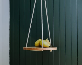 Wood & Cotton Hanging shelf SOLO 11'' - Floating shelf - Hanging plant holder -  Hand Made in Canada -