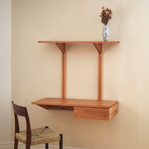 Floating Desk w/one shelf (36") || Mid-Century Japandi inspired Wall-mounted workstation