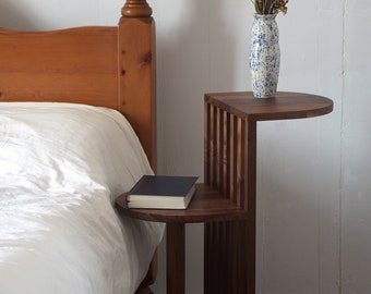 Solid Wood Two Tier Nightstand - AUBE - Mid Century Modern & Japandi inspired Round Side Table