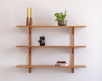 Leo III - Tiny Floating Shelf || Handmade in Canada || Japandi MCM Modern Mid-Century Decor || 3 shelves