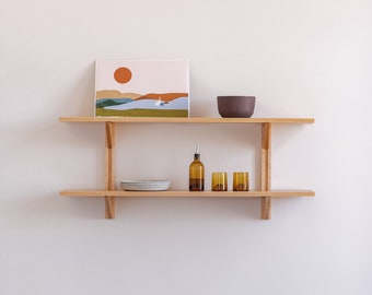 Modular Solid Wood Floating Shelves || Handmade in Canada || Japandi MCM Modern Mid-Century Decor || 2 shelves