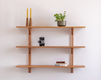 Modular Solid Wood Floating Shelves || Handmade in Canada || Japandi MCM Modern Mid-Century Decor || 3 shelves