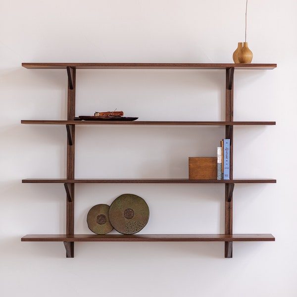 Modular Solid Wood Floating Shelves || Handmade in Canada || Japandi MCM Modern Mid-Century Decor || 4 Shelves