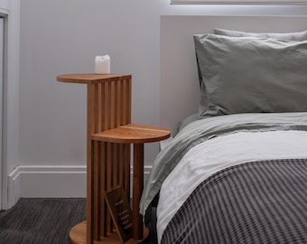 Solid Wood Two-Tier Side Table: Mid-Century Modern Japandi Coffee Table