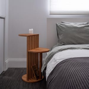 Solid Wood Two Tier Side Table - AUBE - Mid Century Modern & Japandi inspired Round C Coffee Table