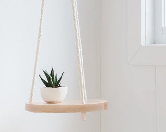 Wood & Cotton Hanging Planter SOLO 8'' - Hanging shelf - Hanging plant holder - Handmade -