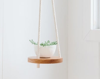 Wood & Cotton Hanging Planter SOLO 6'' - Hanging shelf - Hanging plant holder -  Hand Made in Canada -