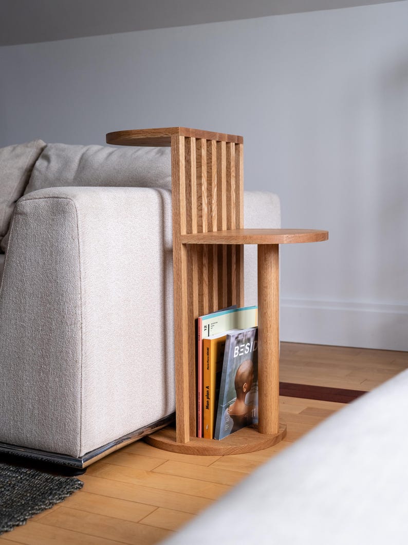Solid Wood Two-Tier Side Table: Mid-Century Modern Japandi Coffee Table image 2