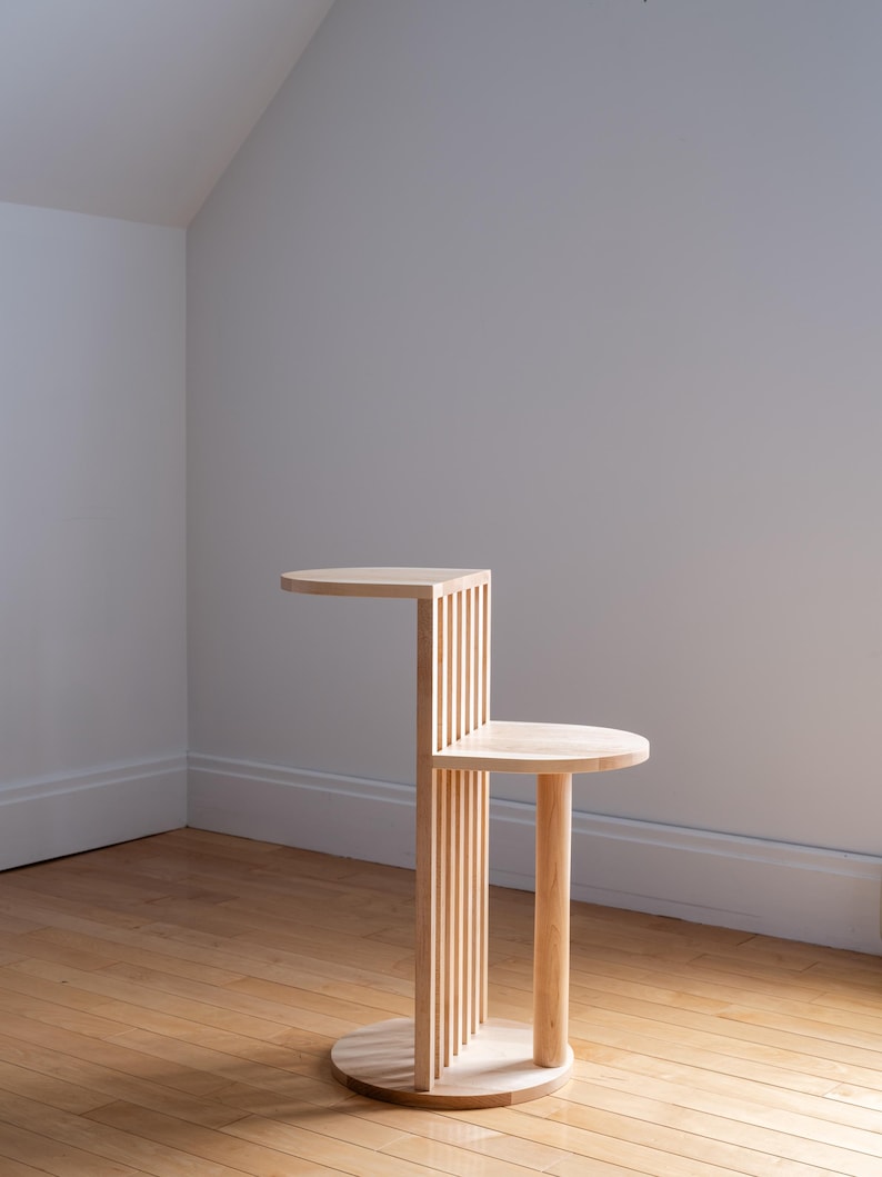 Solid Wood Two-Tier Side Table: Mid-Century Modern Japandi Coffee Table Sugar Maple