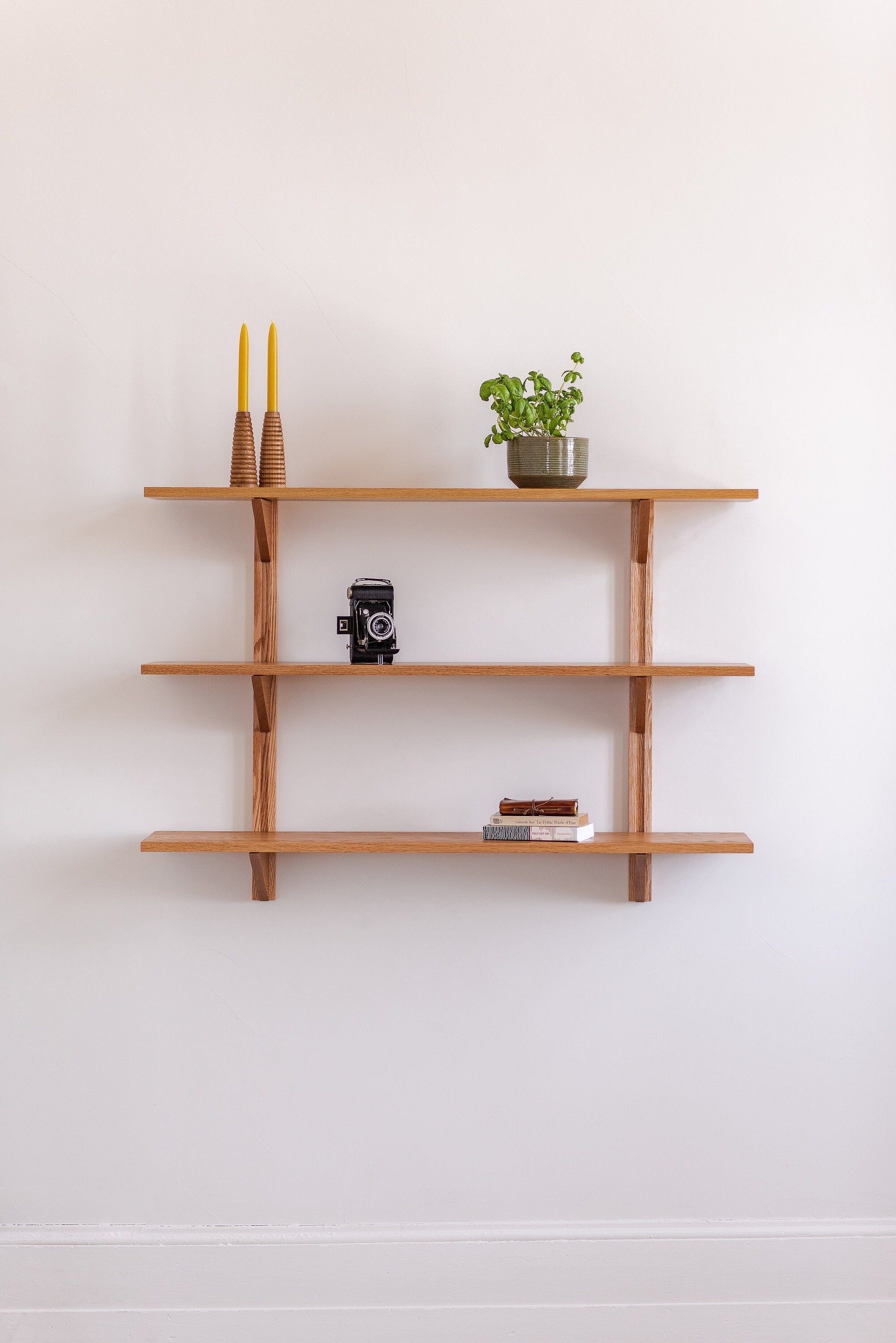 Solid Wood Floating Shelves: Japandi Mid-century Modern Decor - 3