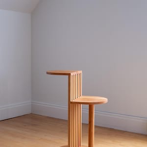 Solid Wood Two-Tier Side Table: Mid-Century Modern Japandi Coffee Table Cherry Wood