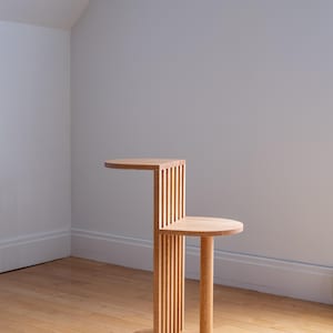 Solid Wood Two-Tier Side Table: Mid-Century Modern Japandi Coffee Table Red Oak