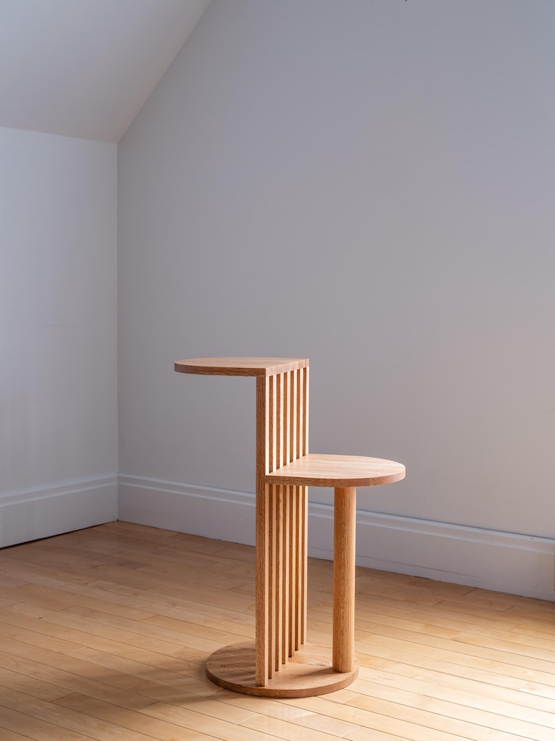 Solid Wood Two-Tier Side Table: Mid-Century Modern Japandi Coffee Table Red Oak