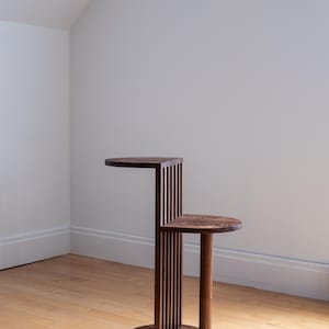 Solid Wood Two-Tier Side Table: Mid-Century Modern Japandi Coffee Table Black Walnut
