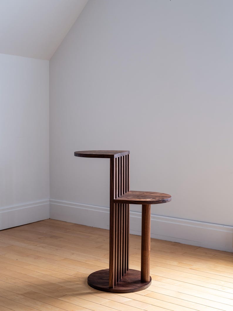 Solid Wood Two-Tier Side Table: Mid-Century Modern Japandi Coffee Table Black Walnut