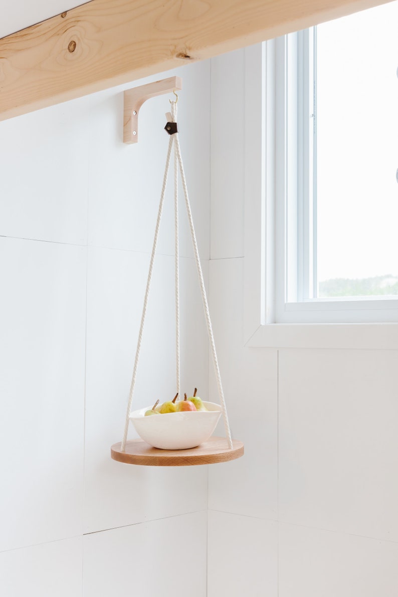 Wood & Cotton Hanging shelf SOLO 11'' Floating shelf Hanging plant holder Hand Made in Canada image 9