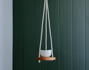 Wood & Cotton Hanging shelf SOLO 6'' - Floating shelf - Hanging plant holder - Hand Made in Canada -