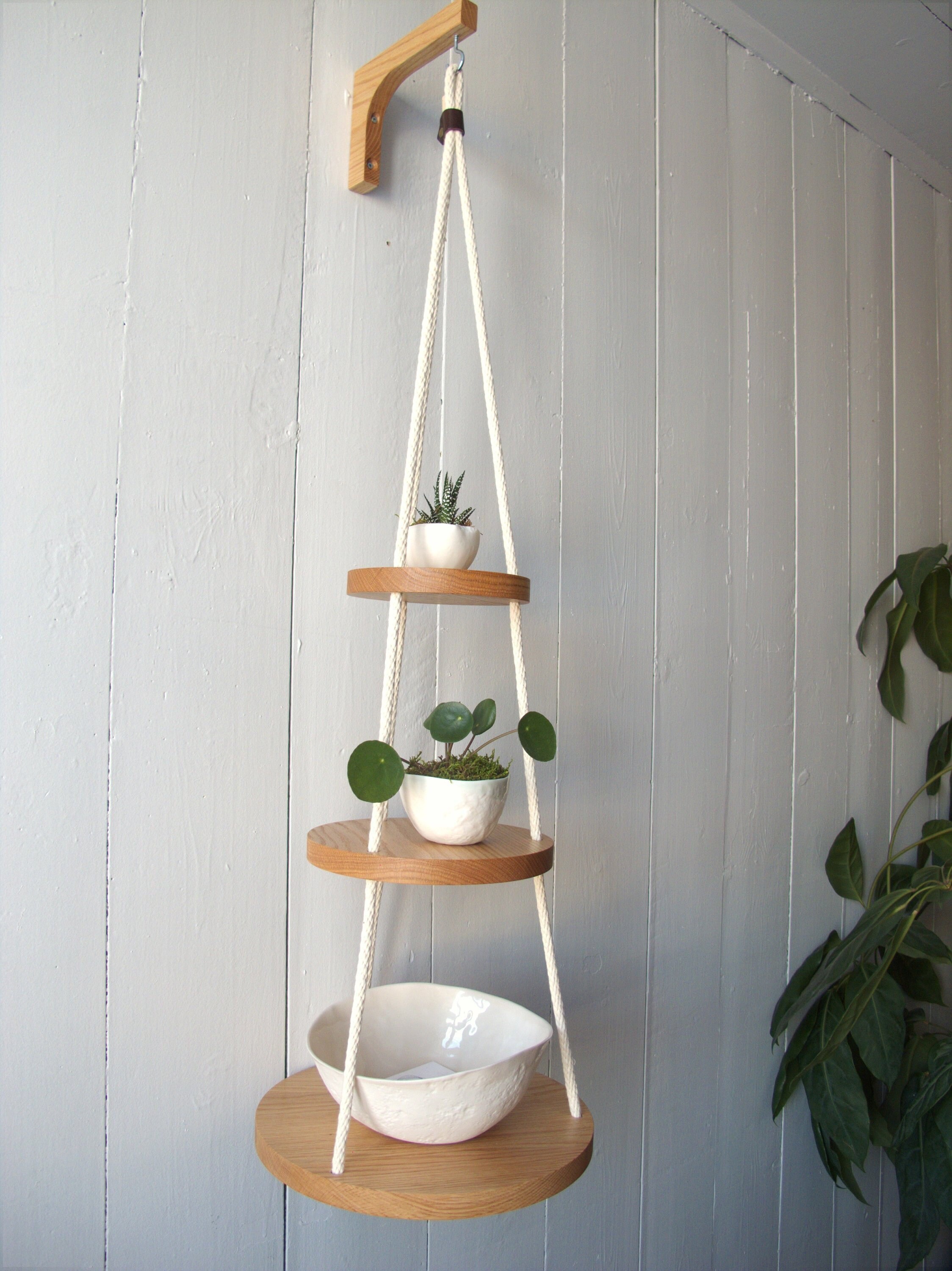 Wood &amp; Cotton Hanging Planter TRIO Hanging shelf Hanging