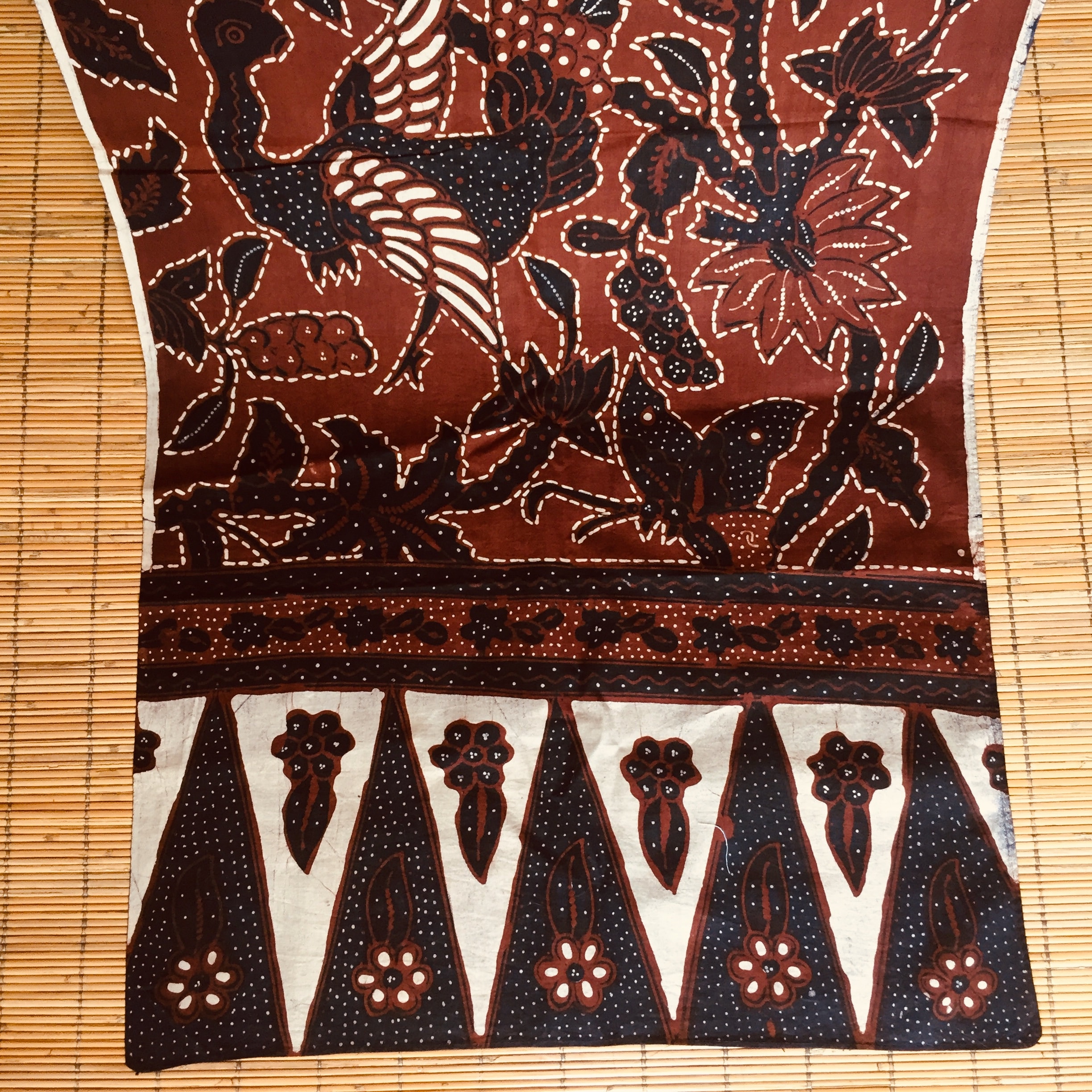 Vintage Sogan (brown) Hand Drawn Batik With Peacock and Floral