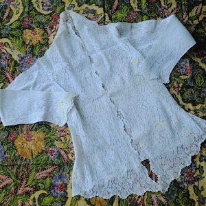 Vintage White Bluish Lace Indonesian Kebaya 104061020798