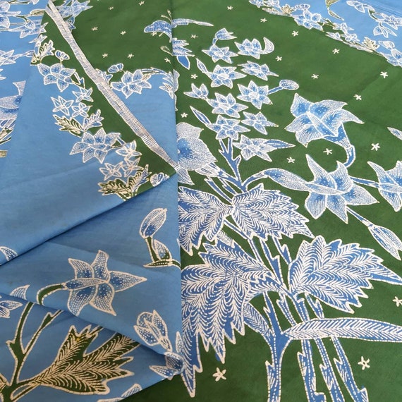 Vintage Indonesian Hand Drawn Sarung in Blue Turqu