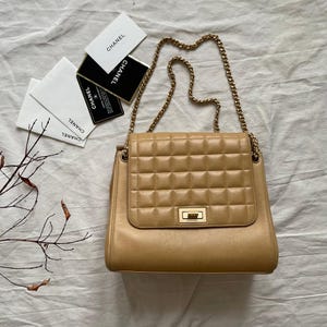 Chocolate Bar Beige Leather Lambskin Shoulder Bag