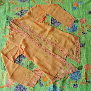 Vintage Orange Sandstone Indonesian Kebaya with Pink Kerancang Embroidery 112060220695