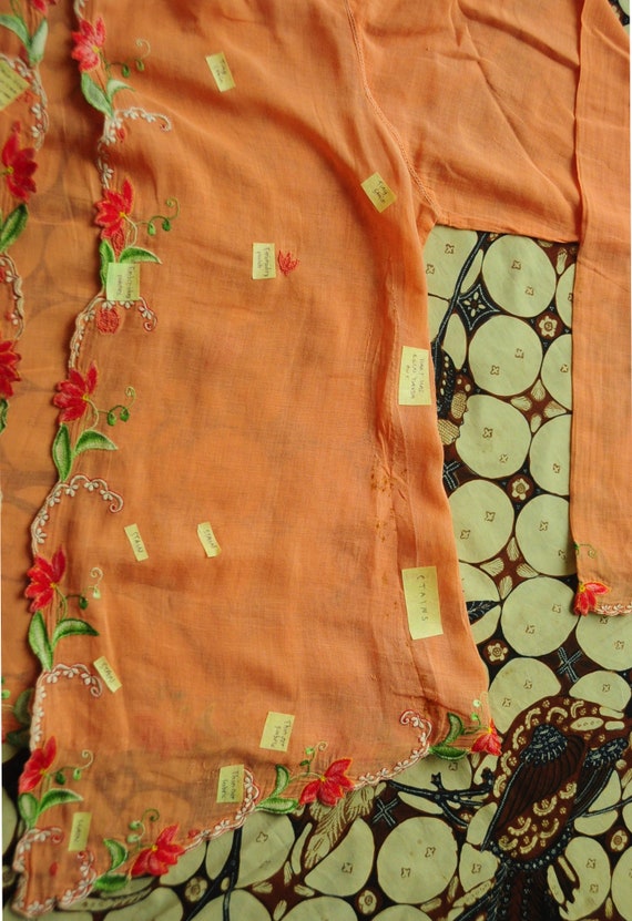 Vintage Orange Indonesian Kebaya with Floral Embr… - image 5