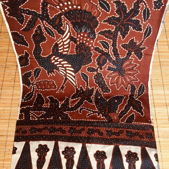 Vintage Sogan (brown) Hand Drawn Batik With Peacock and Floral