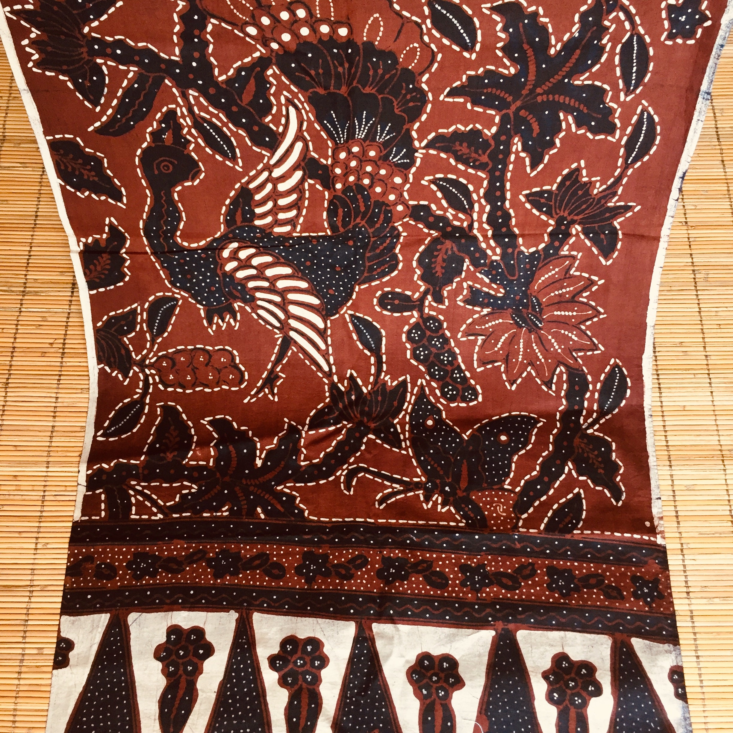 Vintage Sogan (brown) Hand Drawn Batik With Peacock and Floral