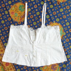 Indonesian Vintage White Camisole with Floral Kerancang Embroidery