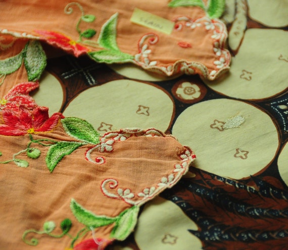 Vintage Orange Indonesian Kebaya with Floral Embro
