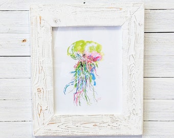 Jellyfish.    Local coastal art with 17x21-in handmade picture frame.