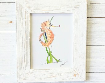 Seahorse Local coastal art with 17x21-in handmade picture frame.