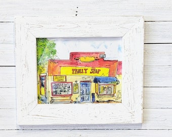 The trolley stop Wrightsville Beach NC.       Local coastal art with 17x21-in handmade picture frame.