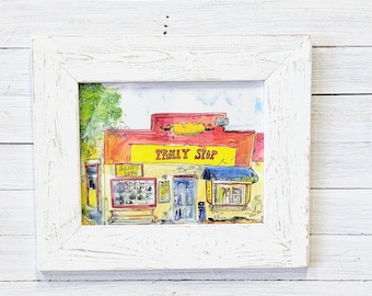 The trolley stop Wrightsville Beach NC.       Local coastal art with 17x21-in handmade picture frame.