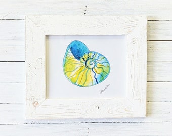 Colorful seashell Local coastal art with 17x21-in handmade picture frame.
