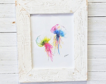 Jellyfish.        Local coastal art with 17x21-in handmade picture frame.