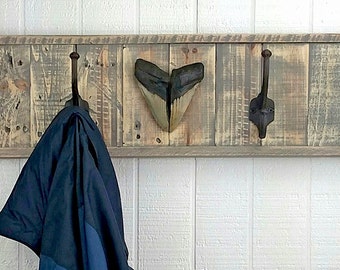 Megalodon tooth Coat Rack / Megalodon Fossil (CR01-33-DW-MEG)