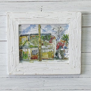Fat Pelican -   Iconic beer pub Carolina Beach NC. Local coastal art with 17x21-in handmade picture frame.