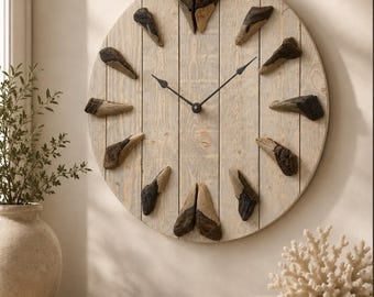 21" round Megalodon shark tooth clock