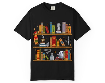 Dr Who Bookshelf T-Shirt, Sci-Fi TV Show Tee, Comfort Colors Unisex Shirt