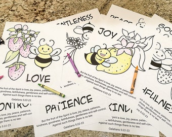 Desenhos para colorir das Abelhas do Fruto do Espírito, download digital pronto para impressão NOVO!