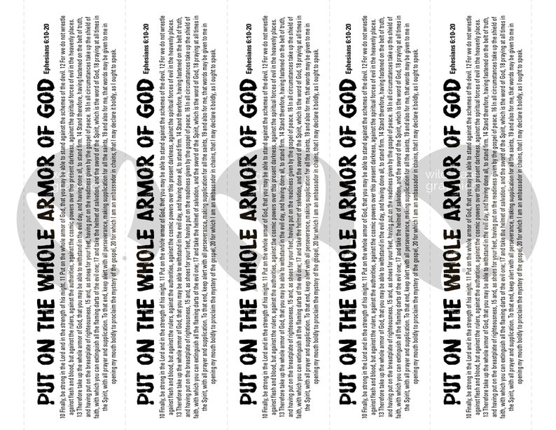 Printable Armor Of God Bookmarks