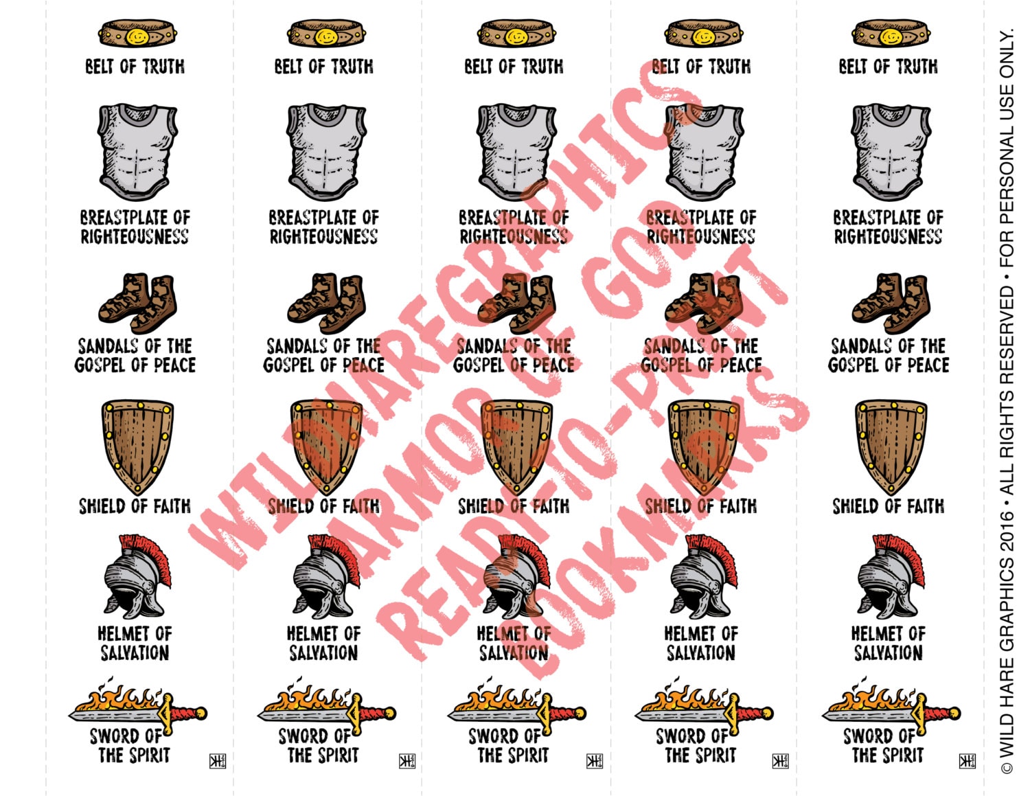 Printable Armor Of God Bookmarks