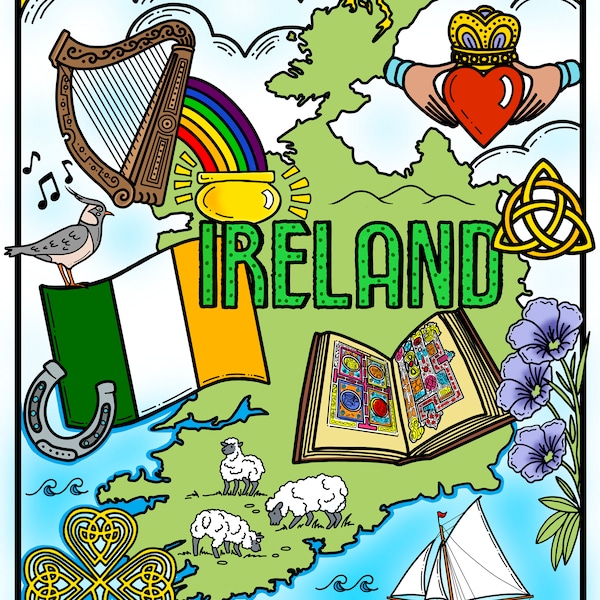 Ireland Coloring Page and Graphic ready-to-print digital download NEW!