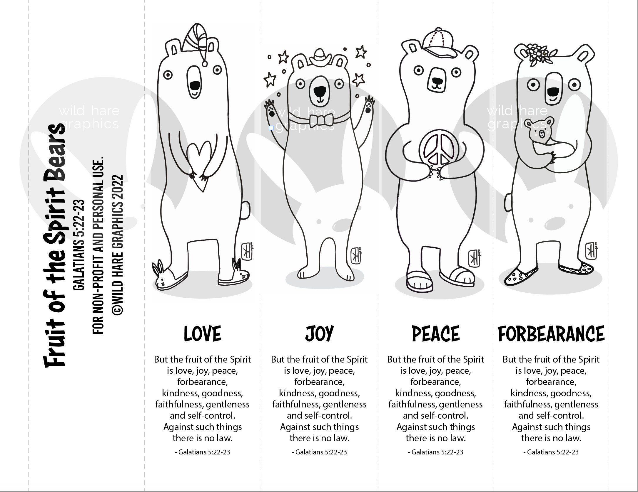 Color Your Own Fruit of the Spirit Bears Ready-to-print Bookmarks Plus
