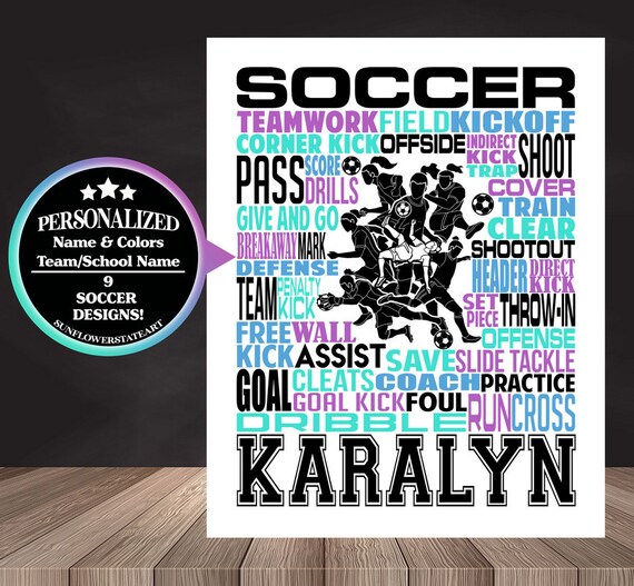 Personalized Soccer Poster Typography, Soccer Gift, Gift for Soccer Player, Soccer Art, Soccer Print, Coach Gift, Soccer Team Gift